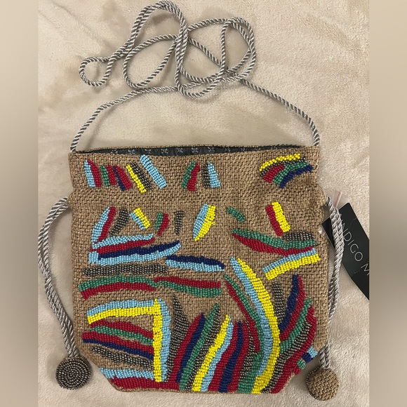 Indigo Moon Colorful Beaded and Jute Like Drawstring Crossbody - Picture 7 of 14